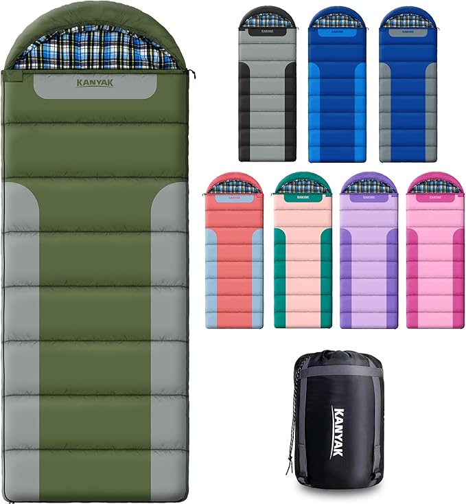 Cotton Flannel Lined Sleeping Bag for Adults Teens Kids, Cold Weather &Warm, 3 Seasons, Lightweight Compact Camping Essentials Equipment, Hiking, Outdoor, Travel