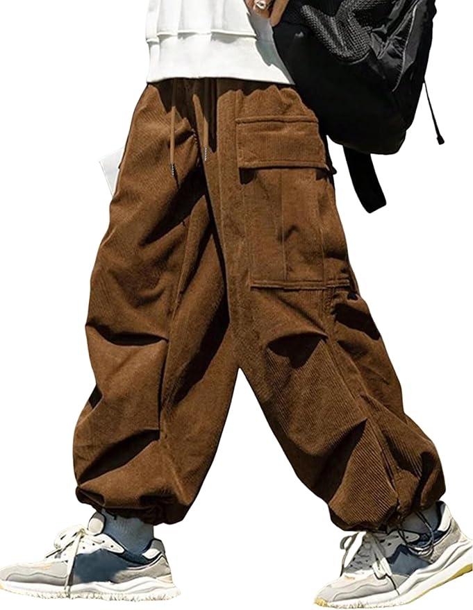 ZAFUL Men's Parachute Pants Casual Baggy Cargo Drawstring Trouser