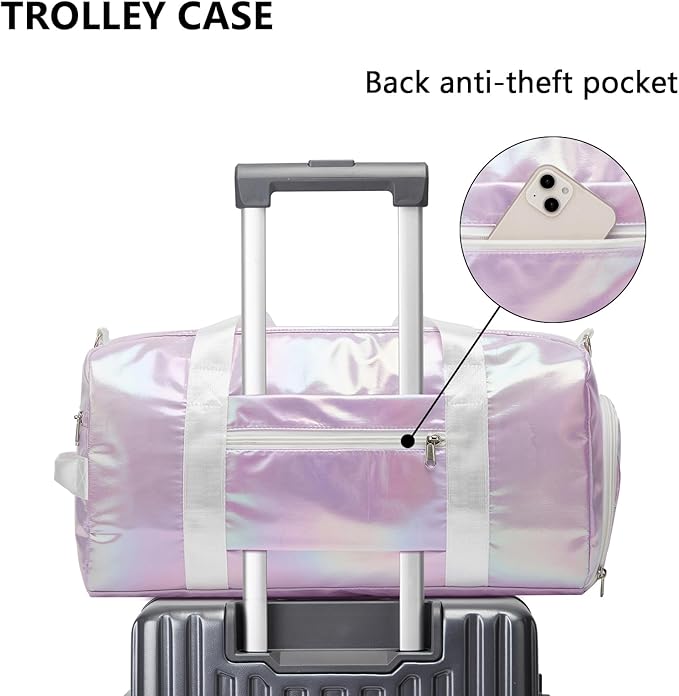 ZHIERNA Sports Gym Dance Bag for Women Girls, Shimmery Waterproof Duffle Travel Bag With Shoes Compartment and Wet Dry Pocket (Purple)