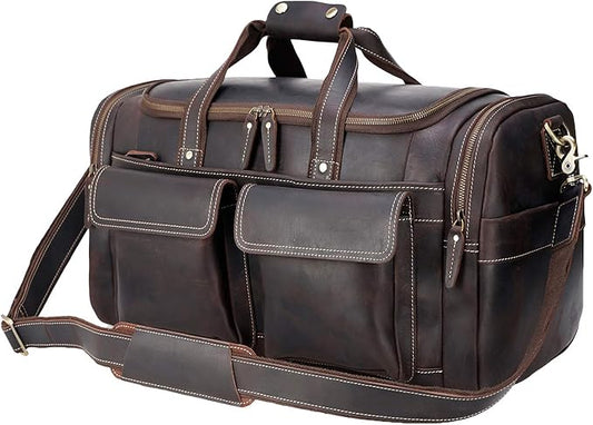 Polare 23" Duffel Thick Full Grain Cowhide Leather Gym Weekender Overnight Luggage Bag For Men 42L