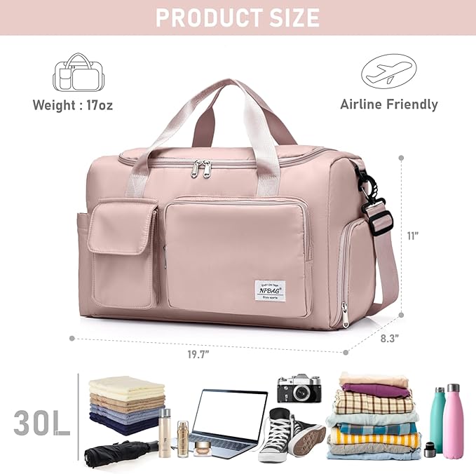 NPBAG Women Travel Duffel, Multi Functional Large Expandable Weekender Carry-on Tote, Gym Workout Overnight Bag, Mommy Hospital Bag for Labor and Delivery