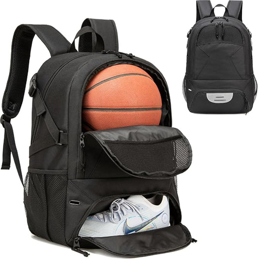 Basketball Backpack - Large Sports Equipment Bag with Ball Holder & Shoe Compartment for Basketball. (black)