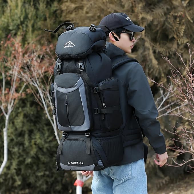 Lawaia 90L Hiking Backpacks Camping Waterproof Backpacking Travel Bag Trekking Back Pack Large Capacity Internal Frame Outdoor Daypacks Rucking Backpack Climbing Ruck Sack for Men Women-Black