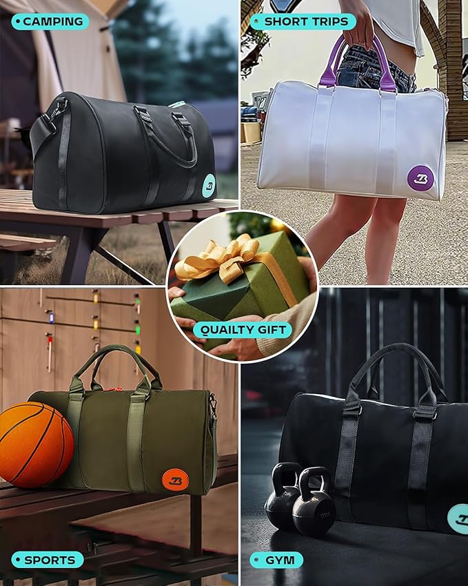 4Pcs/Set Gym Bag Swim Heavy Duty Sports Duffel Bag for Women and Men Waterproof Travel Workout Weekender Bag with 3 Accessory Bags of Wet & Dry Separation Upgrades 2.0 Black&Blue