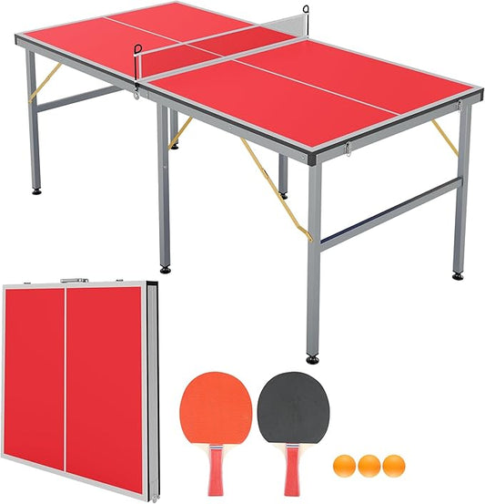 Portable Ping Pong Table,6X3 ft Professional Indoor/Outdoor Table Tennis Tables Game with Net for Adults/Teens,2 Tennis Paddles and 3 Balls- Quick Assembly