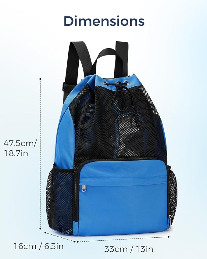 Drawstring Backpack Sports Gym Bag with Wet Pocket Swim Bag Mesh Drawstring Backpack with Shoe Compartment Beach Sackpack for Swimming, Workout Gear (Navy Blue)