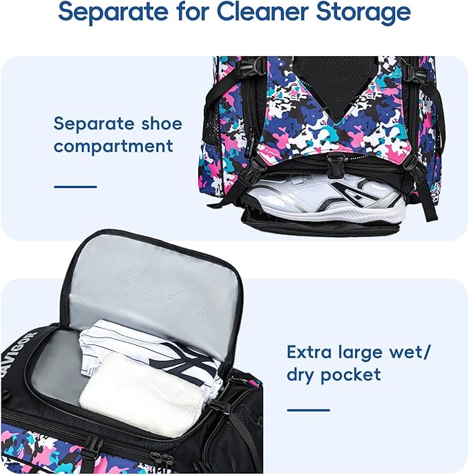 Baseball Bag for Youth and Adult, Softball Backpack 50L Large Capacity, Equipment Backpack with Laptop Compartment and Charge Port