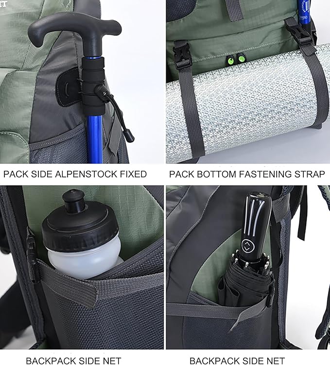 Bseash 50L Hiking Backpack, Water Resistant Lightweight Outdoor Sport Daypack Travel Bag for Camping Climbing Skiing Cycling (Lake Green - No Shoe Compartment)