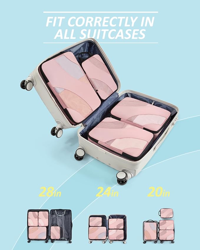 BAGSMART Compression Packing Cubes, 6 Set/4 Set/2 Set Travel Packing Cubes for Carry on Suitcases, Compression Suitcase Organizers Bag Set & Travel Cubes for Luggage, Lightweight Packing Organizers