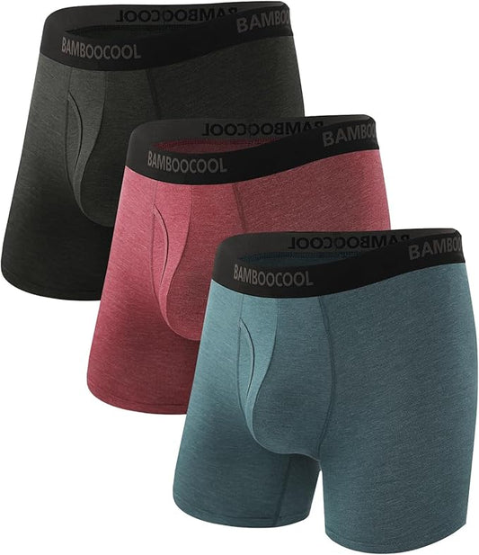 BAMBOO COOL Men's Underwear Breathable Boxer Briefs with Fly Moisture-Wicking Lightweight Underwear 7-Pack