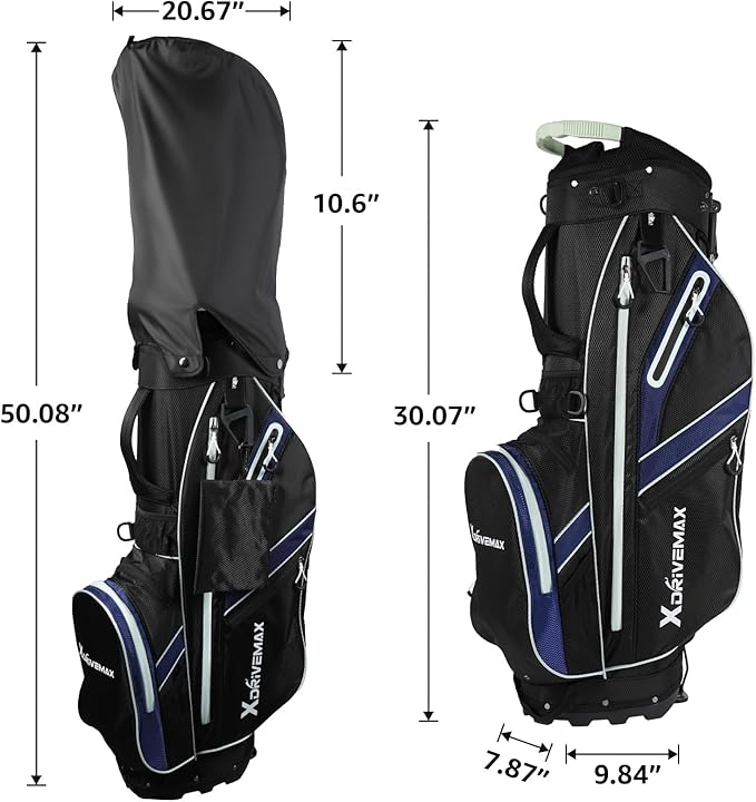 XDriveMax Golf Stand Bag, Lightweight 8-Way Top Dividers Golf Bag with Insulated Cooler Pocket, Dual Strap System & Rain Cover, Includes Golf Accessory Kit