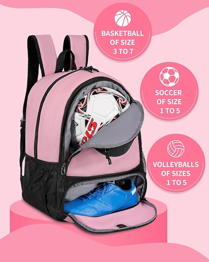 Basketball Bag Backpack for Men Women with Ball & Shoes Compartment 30L Capacity Lightweight Breathable Boys Girls Soccer Ball Bag Backpack Fit Volleyball Football Sports Travel School Gym
