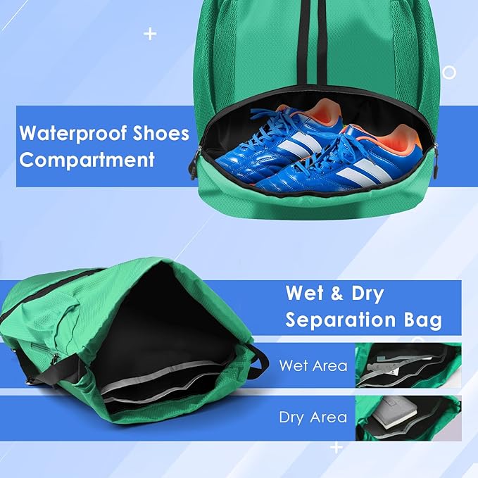 BROTOU Soccer Bags, Football Backpack, Volleyball Bag, Drawstring Backpack with Ball and Shoe Compartment, Football bags for Equipment Swim Gym Bag