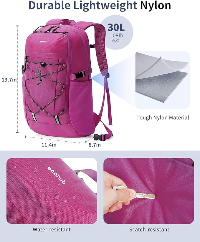 ECOHUB Hiking Backpack 30L Travel Backpack Lightweight Casual Daypack Water Resistant Camping Bag Outdoor Sports Back pack for Men Women