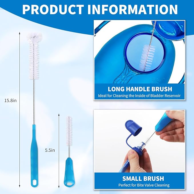 Hydration Bladder Cleaning Kit Compatible with Camelbak, 4 in 1 Water Bladder Cleaner Set, Flexible Long Brush for Hose and 2 Brushes, Drying Collapsible Frame, Water Reservoir Backpack Cleaning Kit