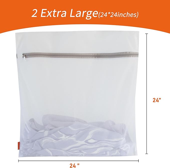 Polecasa 2Pcs 24 x 24 Inches Extra Durable Fine Mesh Laundry Bags with Sturdy Zipper for Delicates, Extra Large Laundry Room Essentials for College, Dorm (2 X-Large)