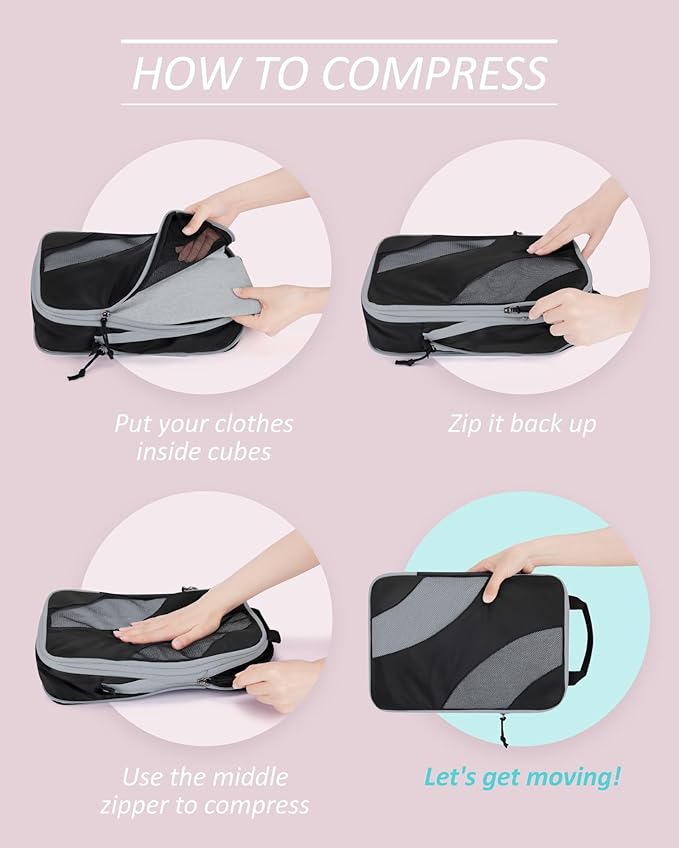 BAGSMART Compression Packing Cubes, 6 Set/4 Set/2 Set Travel Packing Cubes for Carry on Suitcases, Compression Suitcase Organizers Bag Set & Travel Cubes for Luggage, Lightweight Packing Organizers