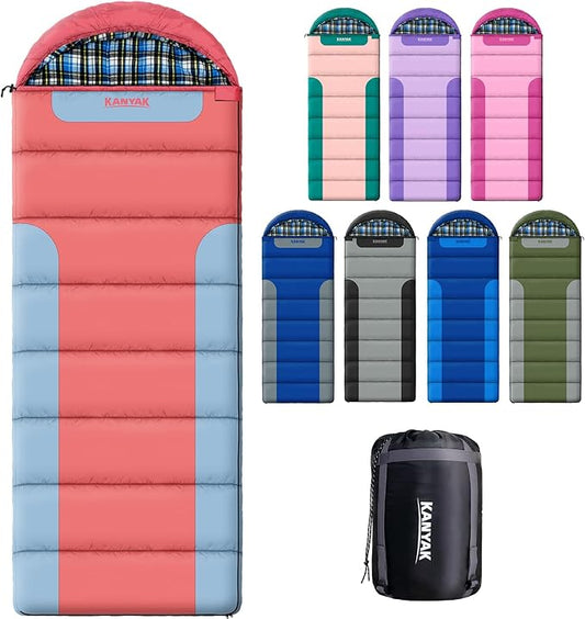 Cotton Flannel Lined Sleeping Bag for Adults Teens Kids, Cold Weather &Warm, 3 Seasons, Lightweight Compact Camping Essentials Equipment, Hiking, Outdoor, Travel