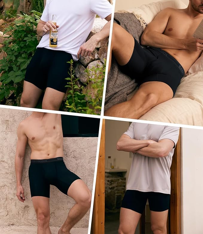 BAMBOO COOL Men's Underwear Breathable Boxer Briefs with Fly Moisture-Wicking Lightweight Underwear 7-Pack