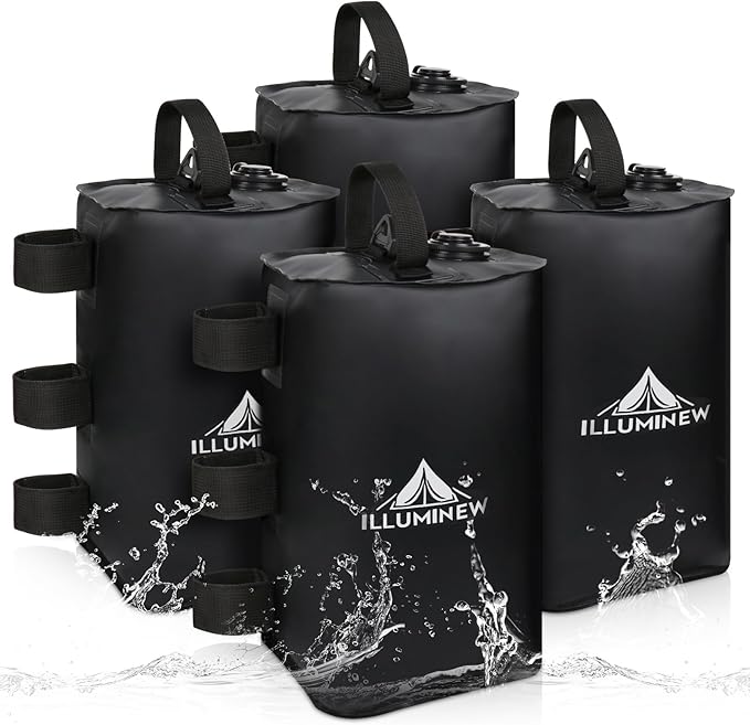 ILLUMINEW 4 Pack Canopy Water Weight Bag, 88 LBSWater Tent Weights Set of 4 Leg Weights for Gazebo, Pop Up Canopy, Canopies, Tent (Black 10L)