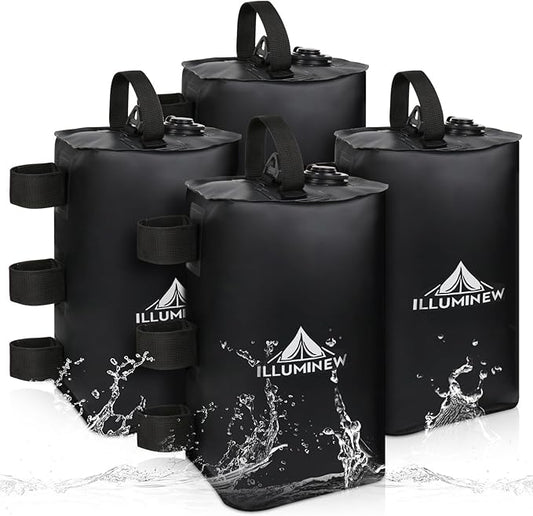 ILLUMINEW 4 Pack Canopy Water Weight Bag, 88 LBSWater Tent Weights Set of 4 Leg Weights for Gazebo, Pop Up Canopy, Canopies, Tent (Black 10L)