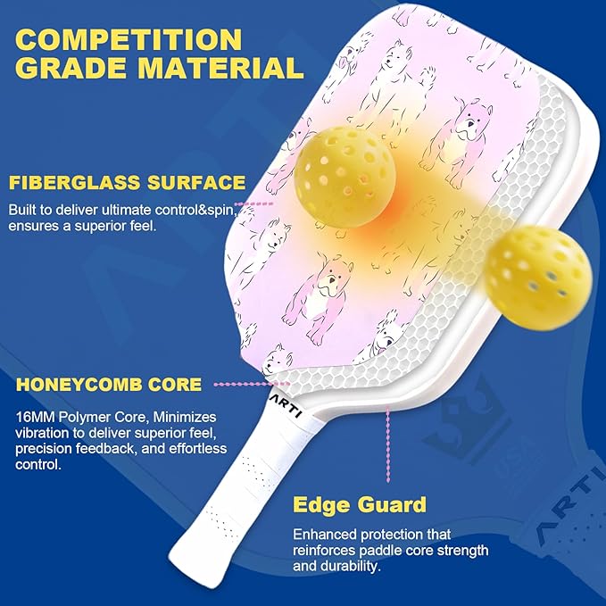 ARTI Pickleball Paddles Set of 2-USAPA Approved Fiberglass Surface Pickleball Set,2 Pickleball Rackets, 4 Balls and 1 Portable Carry Bag