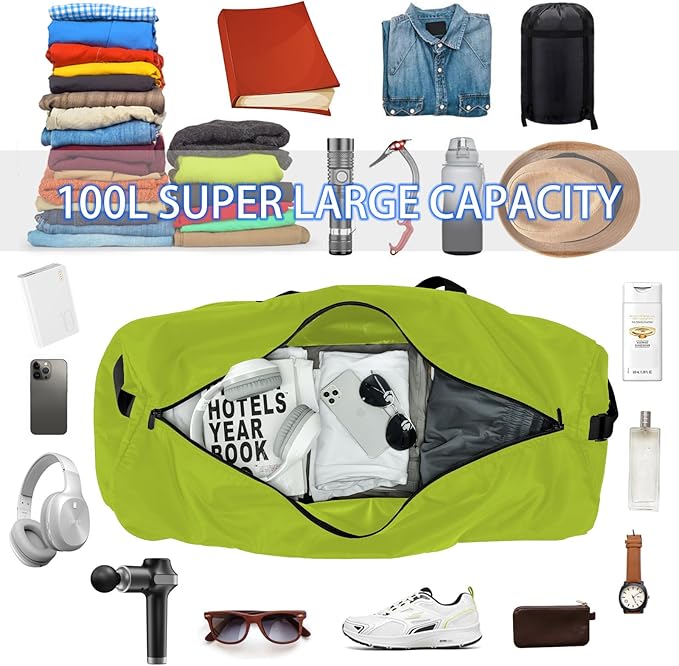 105L Extra Large Duffel Bag, 32.5 inch Travel Duffel Bag lightweight Luggage Bag-Light Green