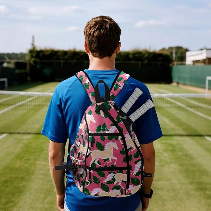 Pickleball Bag Horse Pink Pickle Ball Backpack for Women Men Premium Lightweight Crossbody Sling Bag Sports Backpack for Pickleball Paddle Tennis
