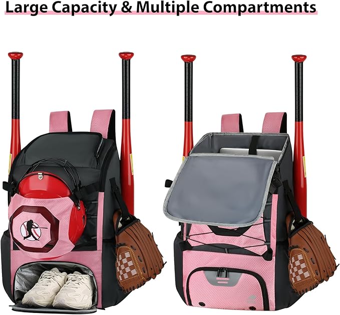 Baseball Backpack Softball Bat Bag for Youth Adults Baseball T-Ball Equipment Bag with Shoes Compartment