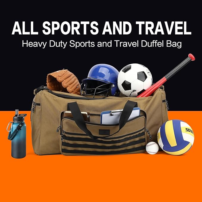 120L Extra Large Gym Duffle Bag for Men Women with Shoes Compartment Heavy Duty Tactical Sports Duffel Bag Big Football Baseball Basketball Soccer Hockey Team Equipment Bag, Brown
