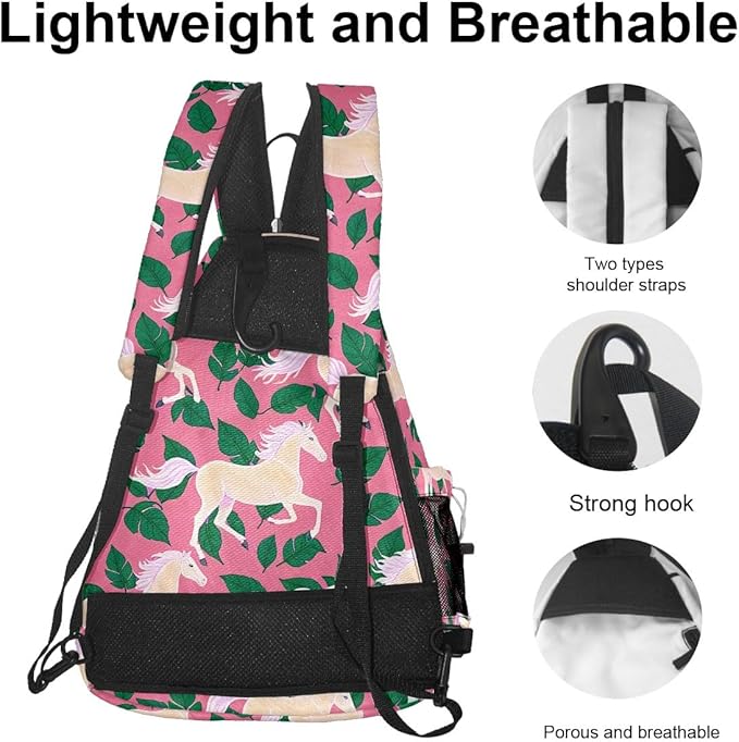 Pickleball Bag Horse Pink Pickle Ball Backpack for Women Men Premium Lightweight Crossbody Sling Bag Sports Backpack for Pickleball Paddle Tennis