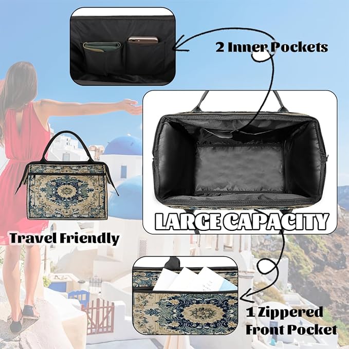 Travel Duffle Bag, Bohemian Print Flowers Overnight Weekender Tote Bag for Women Men Waterproof Carry On Luggage with Zipper Lightweight Sport Gym Bag for Traveling Yoga Camping Traveling Gifts
