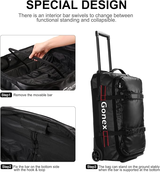 Gonex Rolling Duffle Bag with Wheels, 70L Water Repellent Wheeled Travel Duffel Luggage with Rollers 25 inch, Black