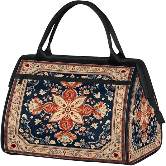 Travel Duffle Bag, Bohemian Print Floral Overnight Weekender Tote Bag for Women Men Waterproof Carry On Luggage with Zipper Lightweight Sport Gym Bag for Traveling Yoga Camping Traveling Gifts