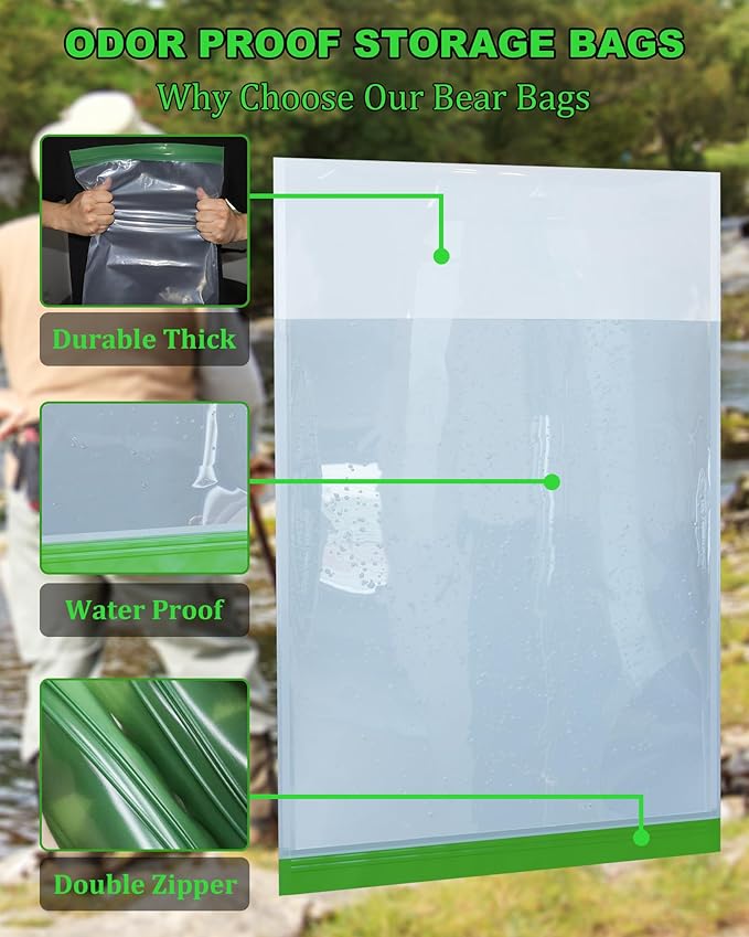 Odor Proof Storage Bags - 12 x 20 Inch Odor Food Bags for Backpacking, Camping and Home Organization - Reusable Large Smell Proof Bag Waterproof and Double Zip(4 Pack)