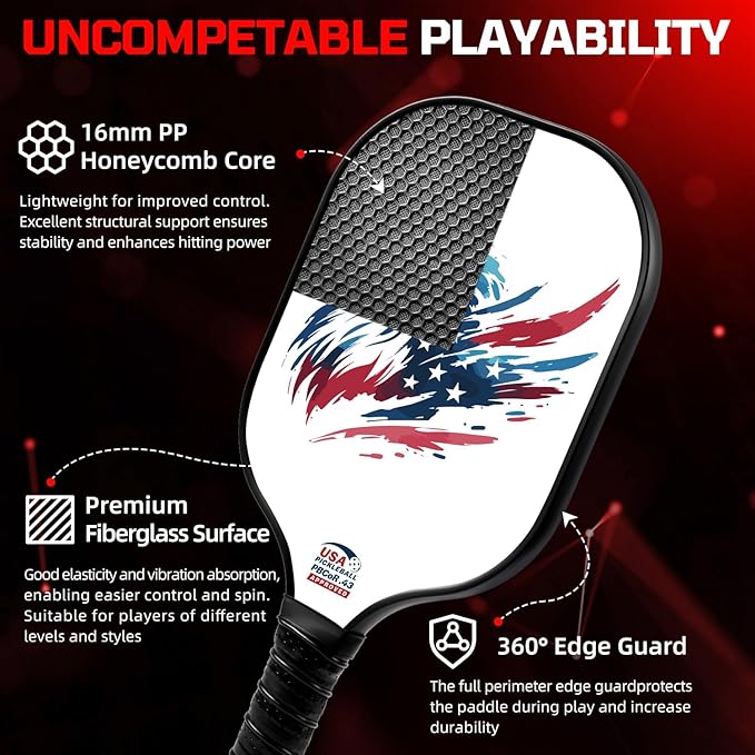 BAGAIL Pickleball Paddles, USAPA Approved Fiberglass Surface Pickleball Set, Lightweight Pickle Ball Rackets with 4 Balls, 1 Bag, Designed in California for Traction and Stability
