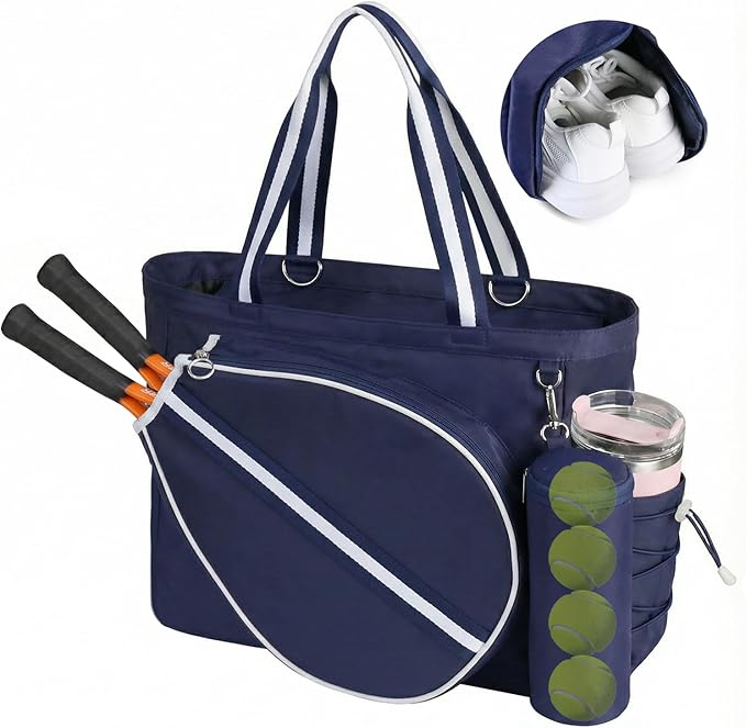 Durable Tennis Gym Tote Bag for Women & Men Sports Duffle Bag with Shoe Compartment & Wet Pocket Fence Hook Extra Ball Pocket Fits 2 Rackets and 15.6" Laptop Overnight Weekend Bag