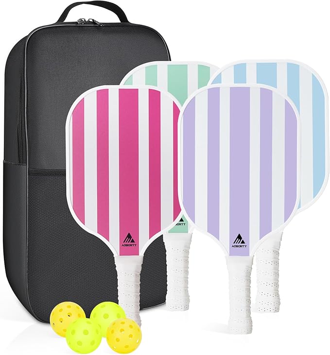 Pickleball Paddles 4 Pack - USAPA Light Graphite Premium Rackets Fiber Face & Polymer Honeycomb Core Pickleball Set with 4 Outdoor Indoor Balls Including Portable Carry Bag