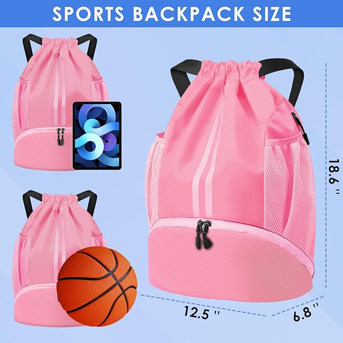 BROTOU Soccer Bags, Football Backpack, Volleyball Bag, Drawstring Backpack with Ball and Shoe Compartment, Football bags for Equipment Swim Gym Bag