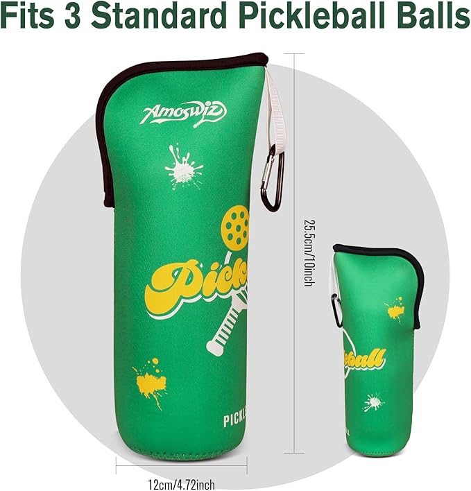 Pickleball Ball Holder - 1 Pc Pickle Ball Storage Bag, Portable Tennis Pouch with Hook for Fence, Premium Neoprene Material Bottle Holder, Pickleball Accessory Black Red Green Yellow Color
