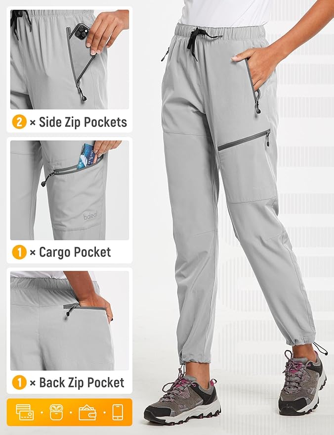 baleaf Women's Hiking Pants Quick Dry Lightweight Water Resistant Elastic Waist Cargo Pants for All Seasons