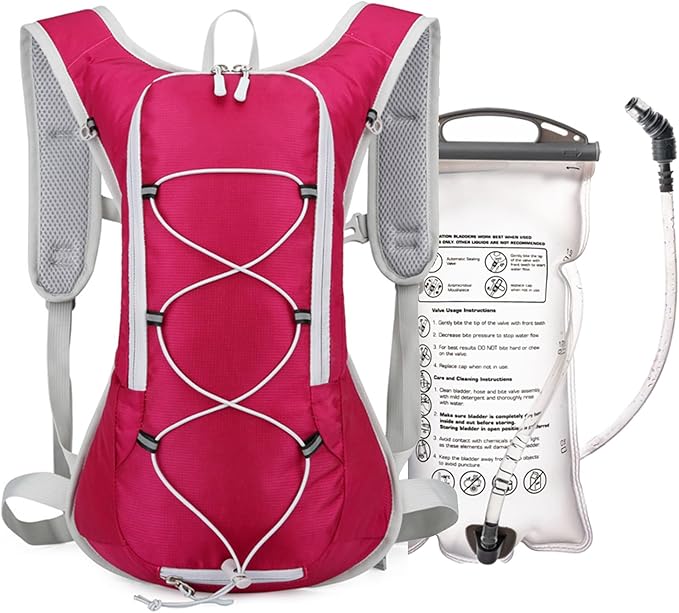 12L Hydration Backpack for Women and Men- Lightweight Hydration Pack with 2L Water Bladder, Water Pack for Hiking,Cycling,Rave and Running, Adjustable Chest Straps and Reflective