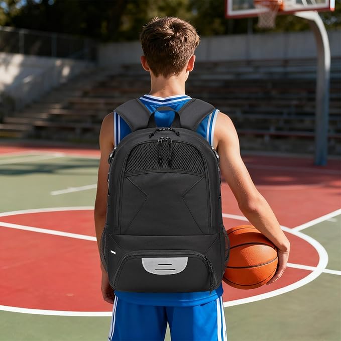 Basketball Backpack - Large Sports Equipment Bag with Ball Holder & Shoe Compartment for Basketball. (black)