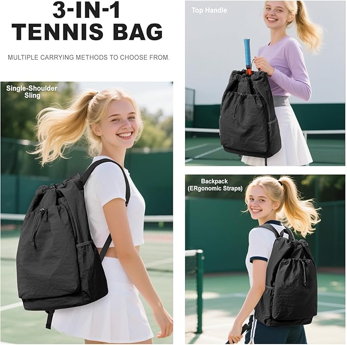 coofay Tennis Bags for Women Men Pickleball Bag Beach Tennis Racket Bag Drawstring Pickleball Tennis Backpack Badminton Bags