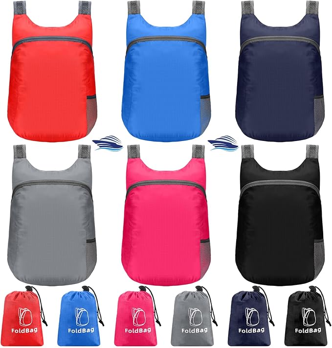 6 Pack Lightweight Packable Backpack 20L Hiking Daypacks Water Resistant Foldable Backpack for Women Men Travel Camping Cruise Outdoor, 6 Colors