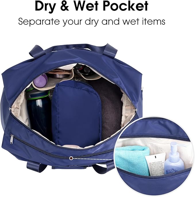 Ceneda 20" Gym Bag for Women with Wet Pocket & Shoe Compartment, Lightweight Duffel Waterproof Carry On Duffle for Travel, Yoga, Overnight (Navy Blue)