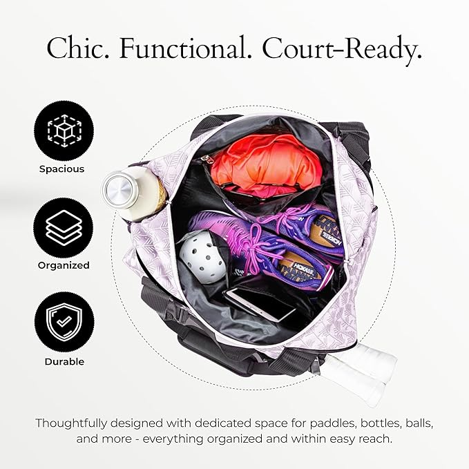 Pik’le’Ball Sport Premium Women's Pickleball Bag – Stylish and Versatile Sports Bag with Water Bottle Holder, Padded Paddle Pocket, and Spacious Design (fits 2+ Paddles!)