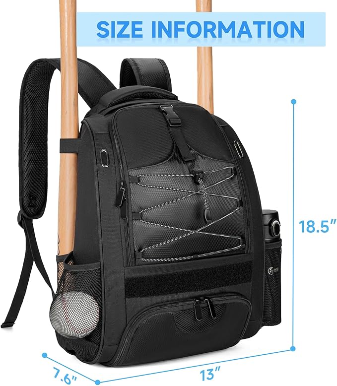 ANILD 30L Youth Baseball Backpack, Bat Backpack for Baseball with Separate Shoes Compartment, Baseball Equipment Bag with Fence Hook, Suitable for Baseball, T-Ball, Softball and More