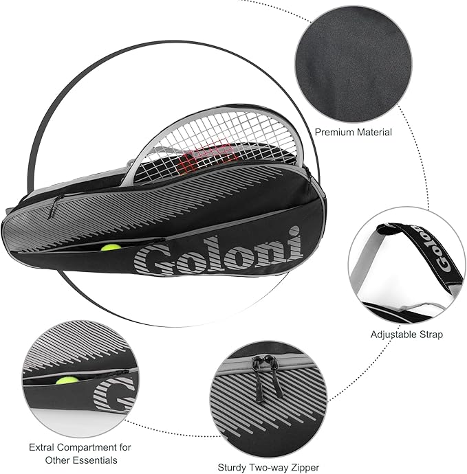 Goloni | 3 Racquet Tennis Bag, for Professional or Beginner Tennis Players, Rackets Cover Bag with Protective Pad & Lightweight | Unisex Design for Men, Women, Youth and Adults