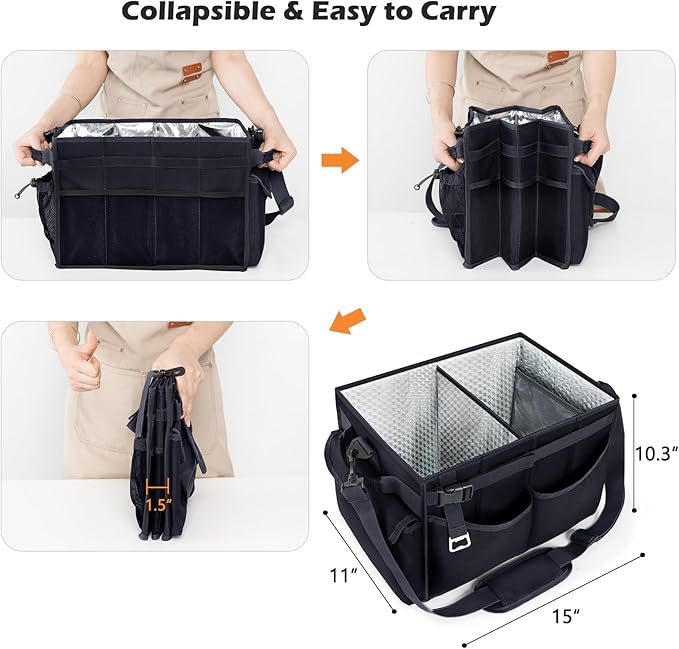 Large Grill Caddy with Paper Towel Holder – Collapsible BBQ Organizer for Camping, Tailgating, RV, Boating – Grilling Gifts for Men – Griddle Tote Bag with Shoulder Strap – Outdoor Essentials